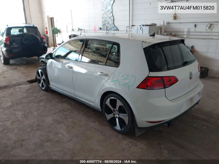 3VW4T7AU4FM015820 2015 Volkswagen Golf Gti 2.0T Se 4-Door