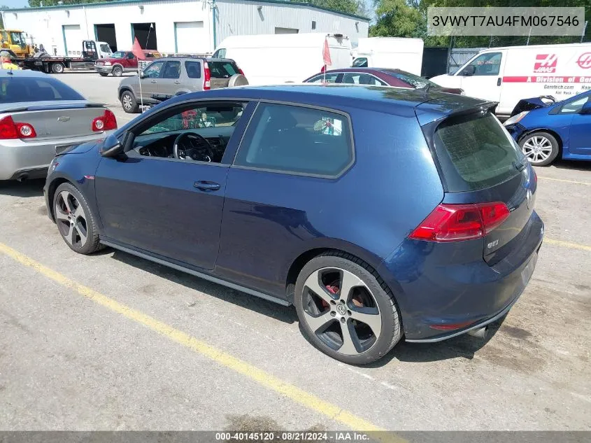 2015 Volkswagen Golf Gti 2.0T S 2-Door VIN: 3VWYT7AU4FM067546 Lot: 40145120