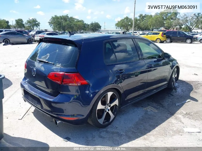 3VW5T7AU9FM063091 2015 Volkswagen Golf Gti 2.0T Se 4-Door