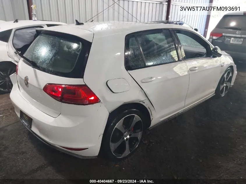 2015 Volkswagen Golf Gti 2.0T Se 4-Door VIN: 3VW5T7AU7FM093691 Lot: 40404667