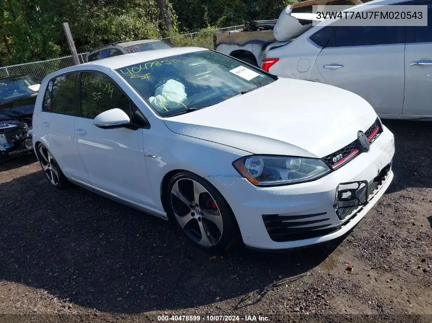 2015 Volkswagen Golf Gti 2.0T S 4-Door VIN: 3VW4T7AU7FM020543 Lot: 40478599