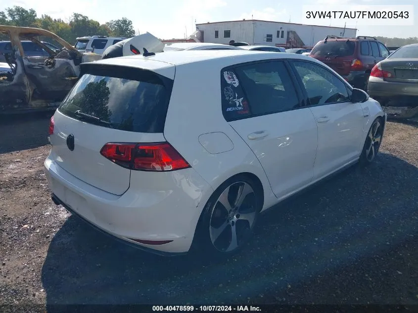 2015 Volkswagen Golf Gti 2.0T S 4-Door VIN: 3VW4T7AU7FM020543 Lot: 40478599