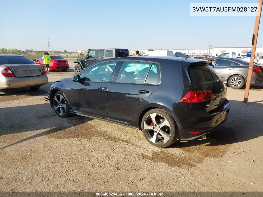 2015 Volkswagen Golf Gti VIN: 3VW5T7AU5FM028127 Lot: 40529436