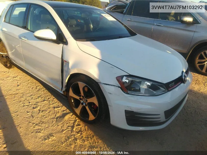 3VW4T7AU7FM103292 2015 Volkswagen Golf Gti 2.0T Autobahn 4-Door