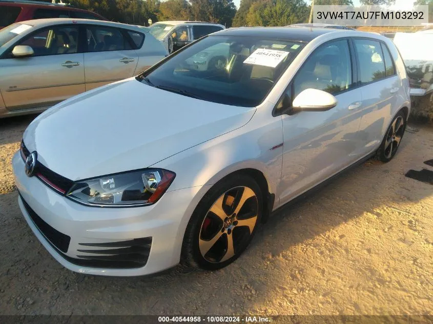 2015 Volkswagen Golf Gti 2.0T Autobahn 4-Door VIN: 3VW4T7AU7FM103292 Lot: 40544958