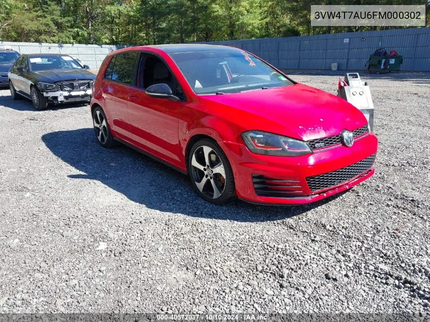 2015 Volkswagen Golf Gti 2.0T Se 4-Door VIN: 3VW4T7AU6FM000302 Lot: 40572037