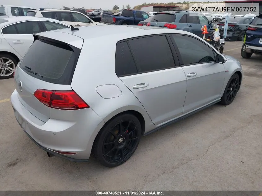 2015 Volkswagen Golf Gti Autobahn VIN: 3VW4T7AU9FM067752 Lot: 40749521