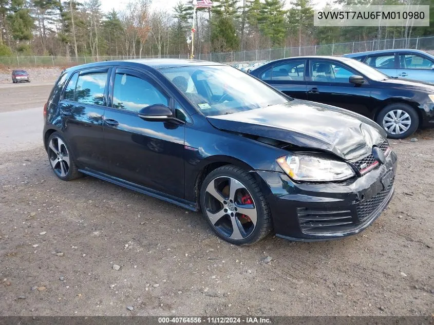 2015 Volkswagen Golf Gti 2.0T S 4-Door VIN: 3VW5T7AU6FM010980 Lot: 40764556