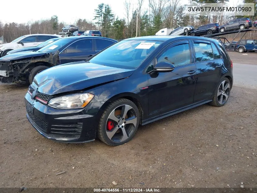 2015 Volkswagen Golf Gti 2.0T S 4-Door VIN: 3VW5T7AU6FM010980 Lot: 40764556