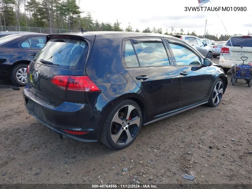 2015 Volkswagen Golf Gti 2.0T S 4-Door VIN: 3VW5T7AU6FM010980 Lot: 40764556