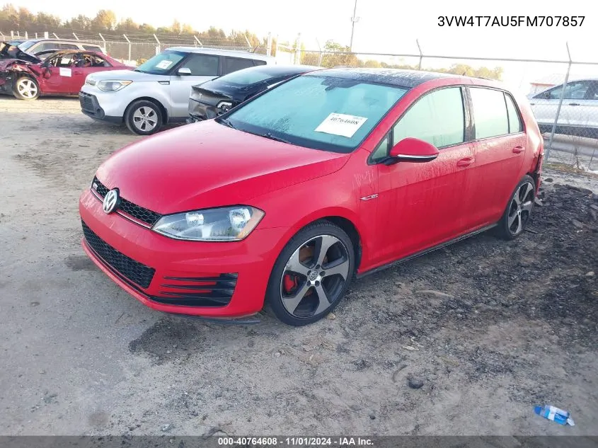 2015 Volkswagen Golf Gti 2.0T Se 4-Door VIN: 3VW4T7AU5FM707857 Lot: 40764608