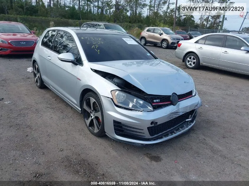 2015 Volkswagen Golf Gti 2.0T Se 2-Door VIN: 3VWYT7AU9FM092829 Lot: 40816559