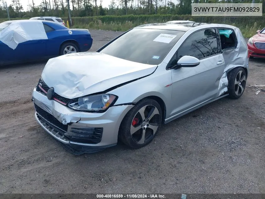 2015 Volkswagen Golf Gti 2.0T Se 2-Door VIN: 3VWYT7AU9FM092829 Lot: 40816559