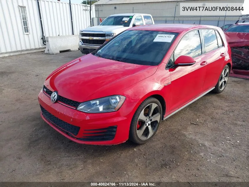 2015 Volkswagen Golf Gti 2.0T S 4-Door VIN: 3VW4T7AU0FM008444 Lot: 40824766