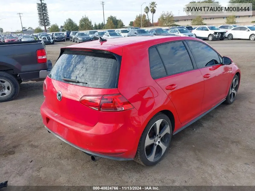 2015 Volkswagen Golf Gti 2.0T S 4-Door VIN: 3VW4T7AU0FM008444 Lot: 40824766