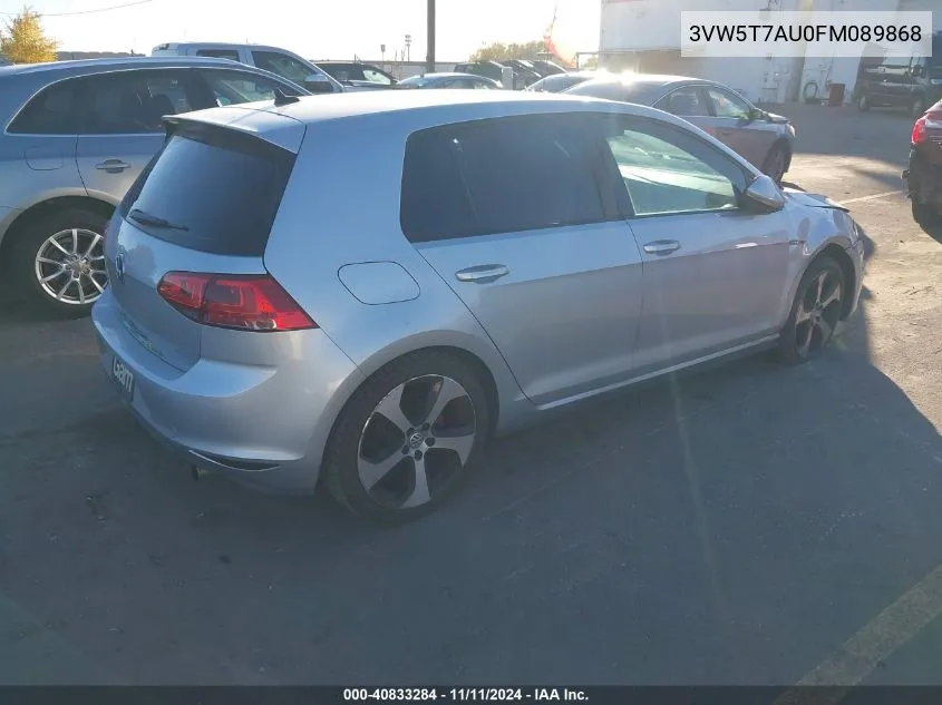 2015 Volkswagen Golf Gti 2.0T S 4-Door VIN: 3VW5T7AU0FM089868 Lot: 40833284