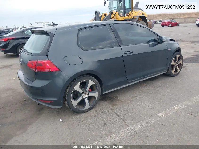 2015 Volkswagen Golf Gti 2.0T S 2-Door VIN: 3VWYT7AU6FM051252 Lot: 40861371