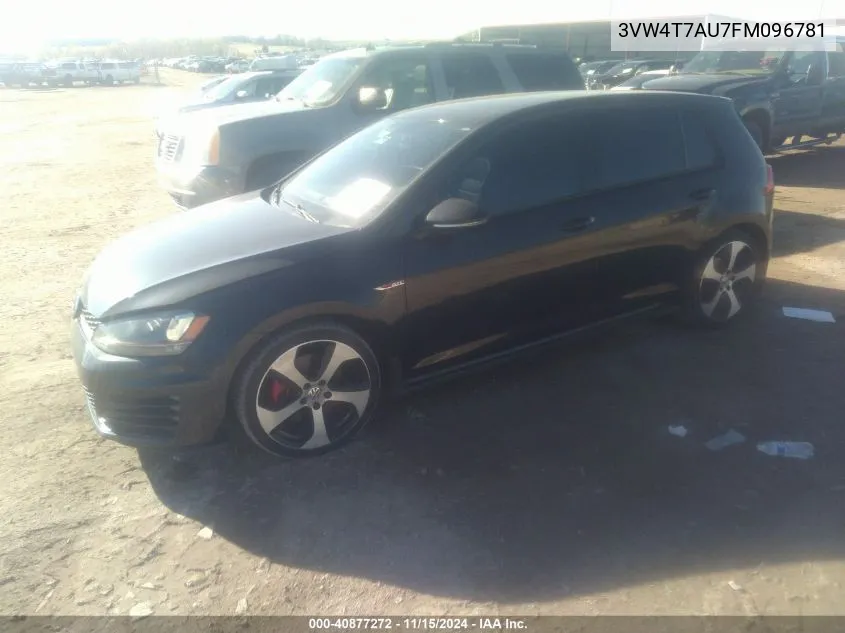 2015 Volkswagen Golf Gti 2.0T Se 4-Door VIN: 3VW4T7AU7FM096781 Lot: 40877272