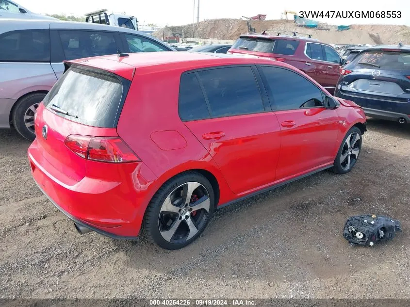 2016 Volkswagen Golf Gti Autobahn W/Performance Package 4-Door VIN: 3VW447AUXGM068553 Lot: 40254226