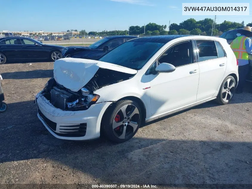 2016 Volkswagen Golf Gti Autobahn W/Performance Package 4-Door VIN: 3VW447AU3GM014317 Lot: 40390507