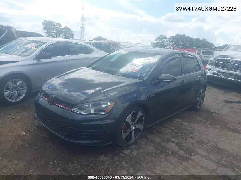 2016 Volkswagen Golf Gti S 4-Door VIN: 3VW4T7AUXGM027228 Lot: 40390540