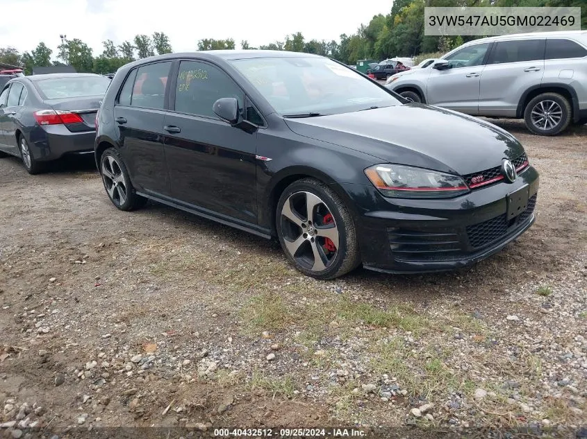 2016 Volkswagen Golf Gti Autobahn W/Performance Package 4-Door VIN: 3VW547AU5GM022469 Lot: 40432512