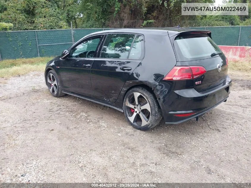 2016 Volkswagen Golf Gti Autobahn W/Performance Package 4-Door VIN: 3VW547AU5GM022469 Lot: 40432512