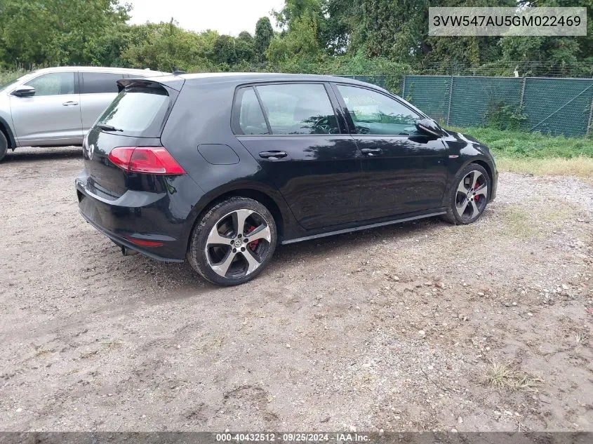 2016 Volkswagen Golf Gti Autobahn W/Performance Package 4-Door VIN: 3VW547AU5GM022469 Lot: 40432512