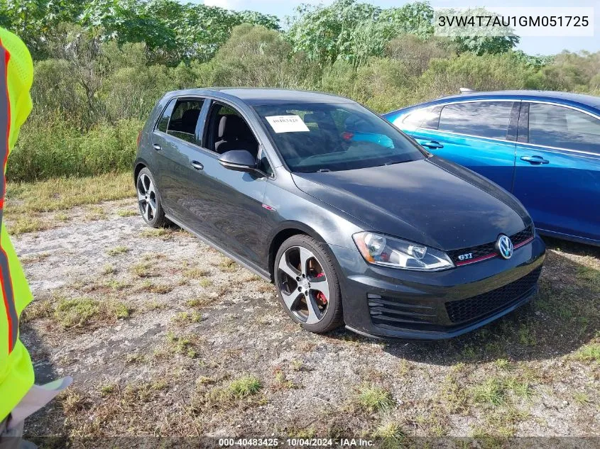 2016 Volkswagen Golf Gti S 4-Door VIN: 3VW4T7AU1GM051725 Lot: 40483425