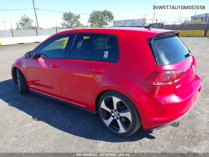 2016 Volkswagen Golf Gti S 4-Door VIN: 3VW5T7AU1GM057058 Lot: 40648223