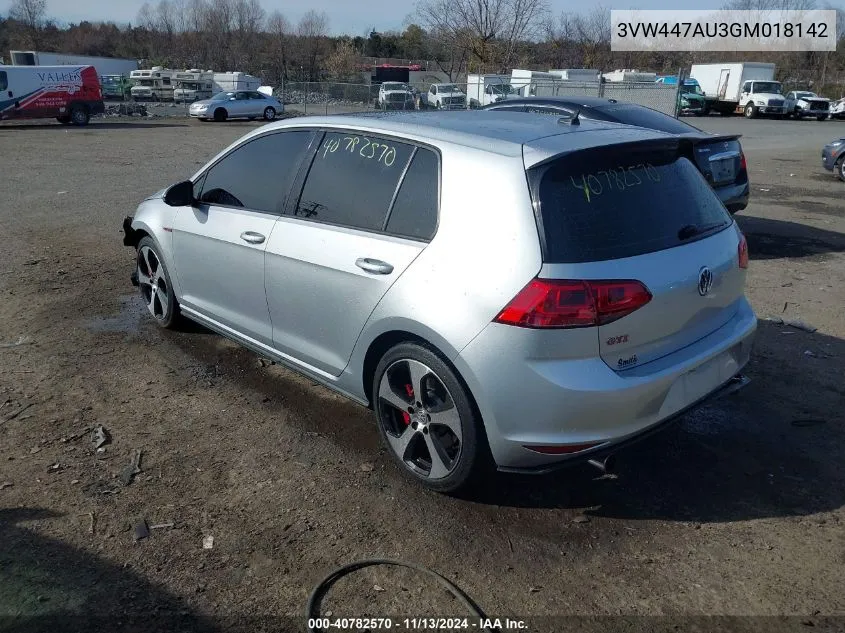 2016 Volkswagen Golf Gti Autobahn W/Performance Package 4-Door VIN: 3VW447AU3GM018142 Lot: 40782570