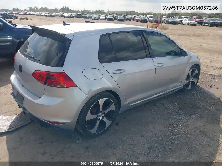 2016 Volkswagen Golf Gti S 4-Door VIN: 3VW5T7AU3GM057286 Lot: 40800575