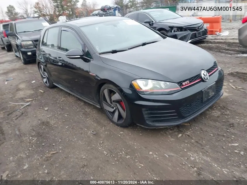 2016 Volkswagen Golf Gti Autobahn W/Performance Package 4-Door VIN: 3VW447AU6GM001545 Lot: 40875613