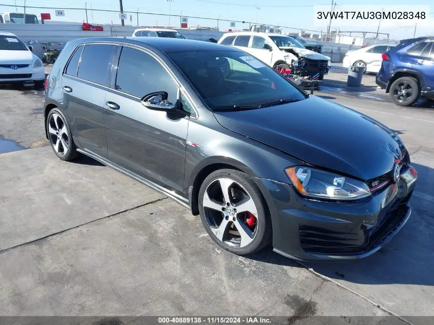 2016 Volkswagen Golf Gti S 4-Door VIN: 3VW4T7AU3GM028348 Lot: 40889138