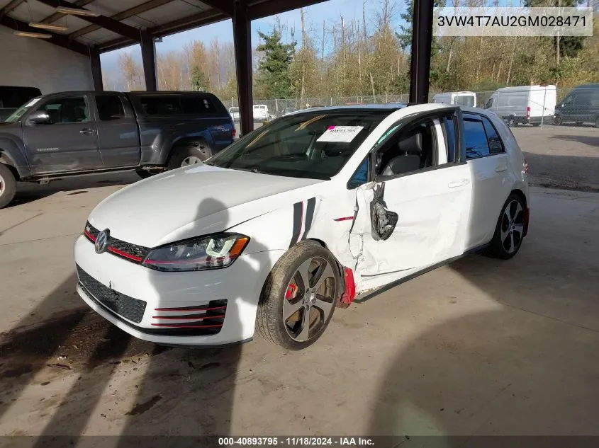 2016 Volkswagen Golf Gti Se 4-Door VIN: 3VW4T7AU2GM028471 Lot: 40893795