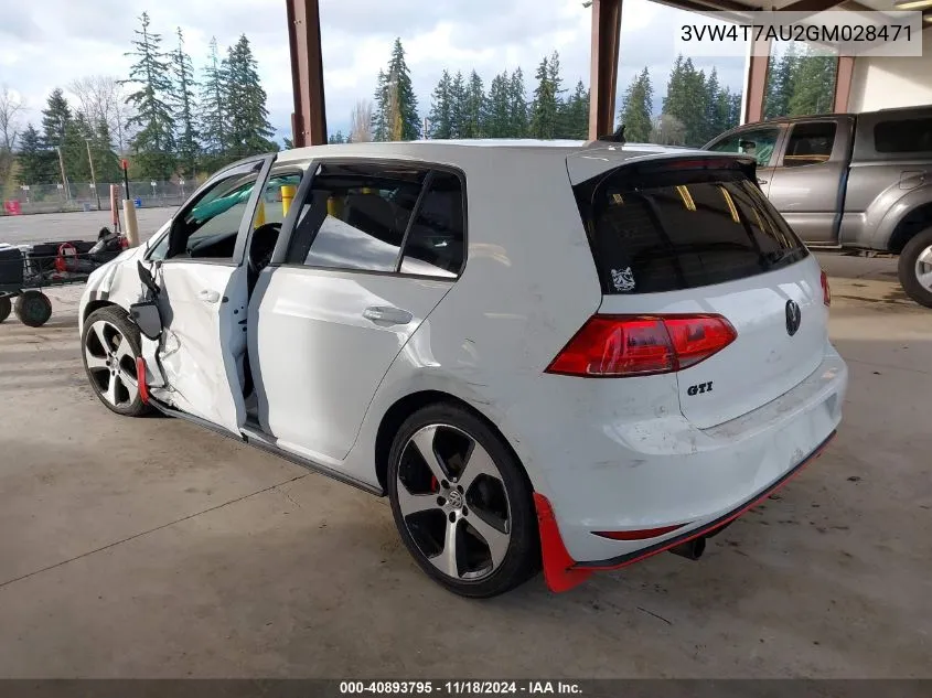 2016 Volkswagen Golf Gti Se 4-Door VIN: 3VW4T7AU2GM028471 Lot: 40893795