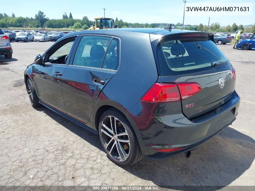 2017 Volkswagen Golf Gti Autobahn 4-Door/S 4-Door/Se 4-Door/Sport 4-Door VIN: 3VW447AU6HM071631 Lot: 39677256