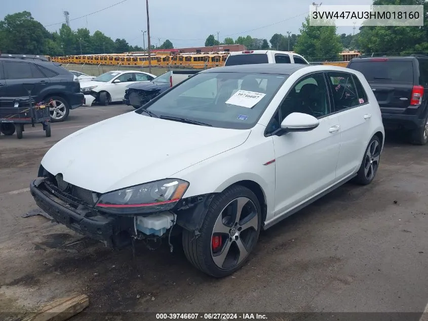 2017 Volkswagen Golf Gti Autobahn 4-Door/S 4-Door/Se 4-Door/Sport 4-Door VIN: 3VW447AU3HM018160 Lot: 39746607