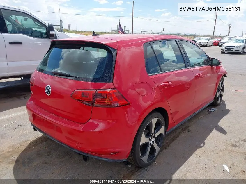 2017 Volkswagen Golf Gti Autobahn 4-Door/S 4-Door/Se 4-Door/Sport 4-Door VIN: 3VW5T7AU6HM055131 Lot: 40111647