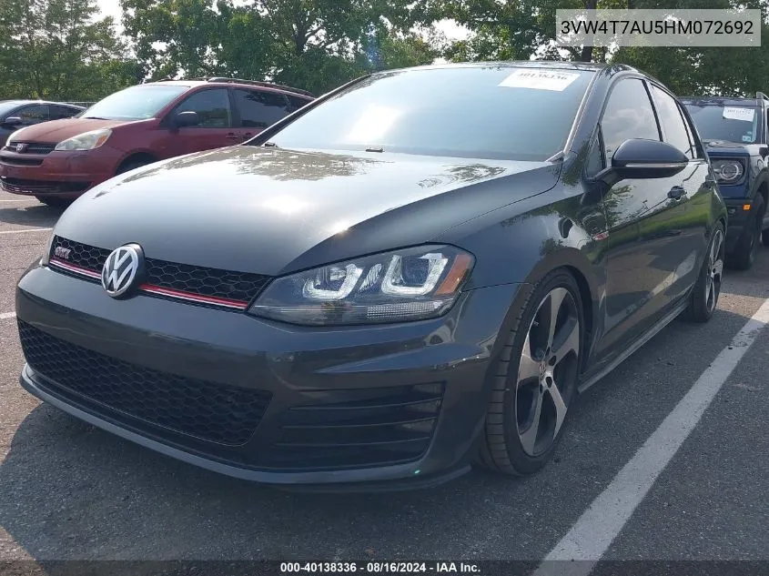 2017 Volkswagen Golf Gti Autobahn 4-Door/S 4-Door/Se 4-Door/Sport 4-Door VIN: 3VW4T7AU5HM072692 Lot: 40138336