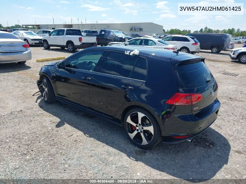 2017 Volkswagen Golf Gti Autobahn 4-Door/S 4-Door/Se 4-Door/Sport VIN: 3VW547AU2HM061425 Lot: 40306450