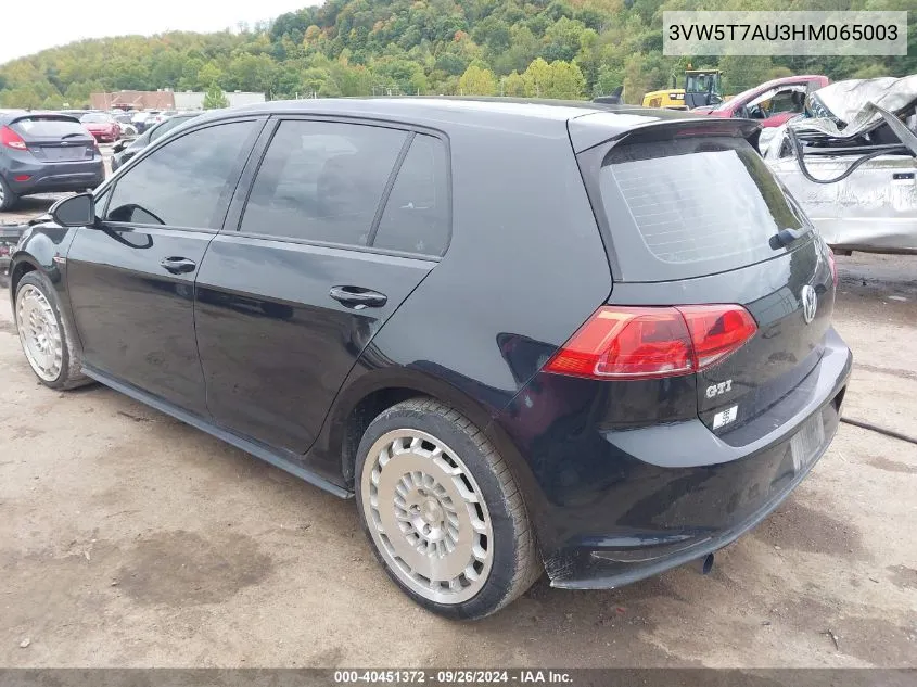 2017 Volkswagen Golf Gti Autobahn 4-Door/S 4-Door/Se 4-Door/Sport VIN: 3VW5T7AU3HM065003 Lot: 40451372