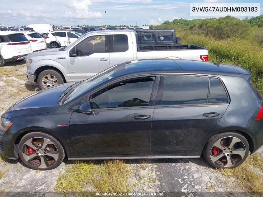 2017 Volkswagen Golf Gti Se 4-Door VIN: 3VW547AU0HM003183 Lot: 40479832