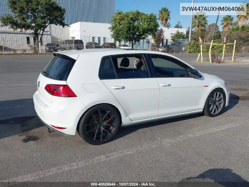 2017 Volkswagen Golf Gti Autobahn 4-Door/S 4-Door/Se 4-Door/Sport 4-Door VIN: 3VW447AUXHM064066 Lot: 40526644