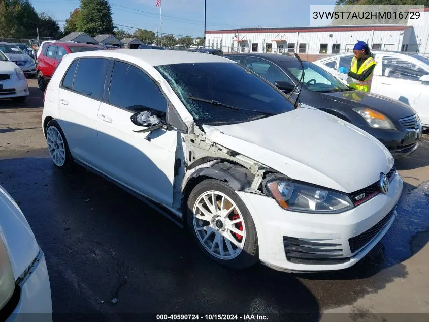 2017 Volkswagen Golf Gti Autobahn 4-Door/S 4-Door/Se 4-Door/Sport 4-Door VIN: 3VW5T7AU2HM016729 Lot: 40590724