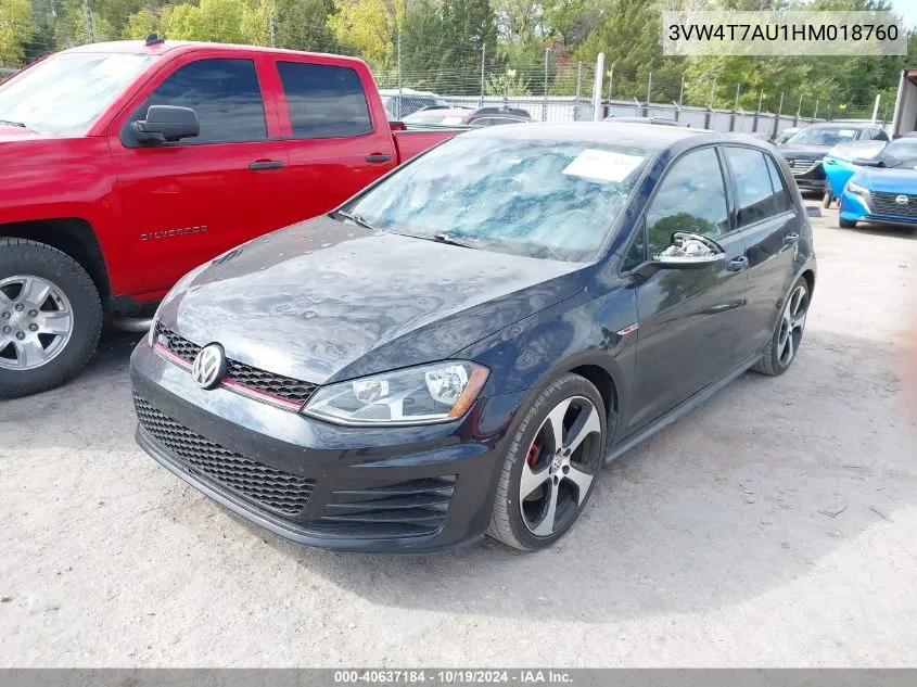 2017 Volkswagen Golf Gti Autobahn 4-Door/S 4-Door/Se 4-Door/Sport 4-Door VIN: 3VW4T7AU1HM018760 Lot: 40637184