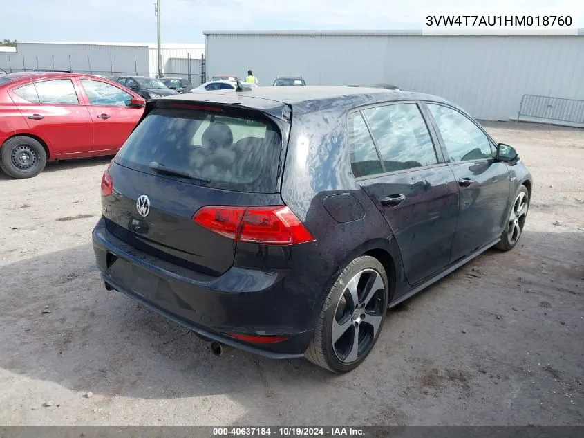 2017 Volkswagen Golf Gti Autobahn 4-Door/S 4-Door/Se 4-Door/Sport 4-Door VIN: 3VW4T7AU1HM018760 Lot: 40637184