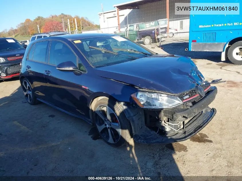 2017 Volkswagen Golf Gti Autobahn 4-Door/S 4-Door/Se 4-Door/Sport VIN: 3VW5T7AUXHM061840 Lot: 40639126