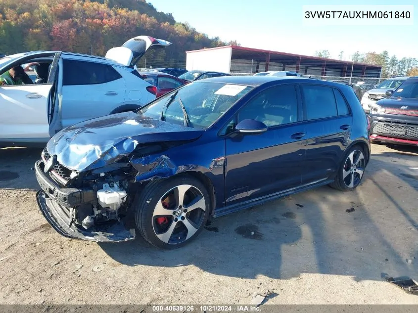 2017 Volkswagen Golf Gti Autobahn 4-Door/S 4-Door/Se 4-Door/Sport VIN: 3VW5T7AUXHM061840 Lot: 40639126