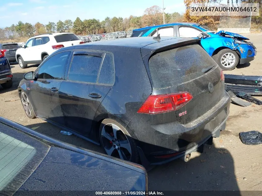 2017 Volkswagen Golf Gti Autobahn 4-Door/S 4-Door/Se 4-Door/Sport 4-Door VIN: 3VW447AU0HM064612 Lot: 40680988